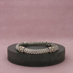 john hardy sterling silver & 18k gold dot four station bracelet 6.75in (med)